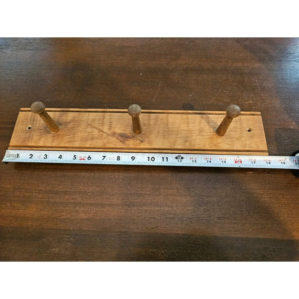 Handmade Wooden Wall Peg Rack Home OS Brown Rustic 3-Hook Entryway Organizer